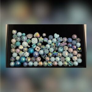 CRAFTING - Iridescent Blue and Silver Acrylic Beads - 90 beads 7.5oz